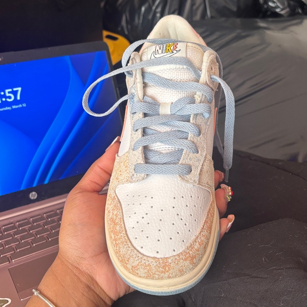 Nike Dunk Low in White, Pink & Yellow Suede - Picture 7 of 8
